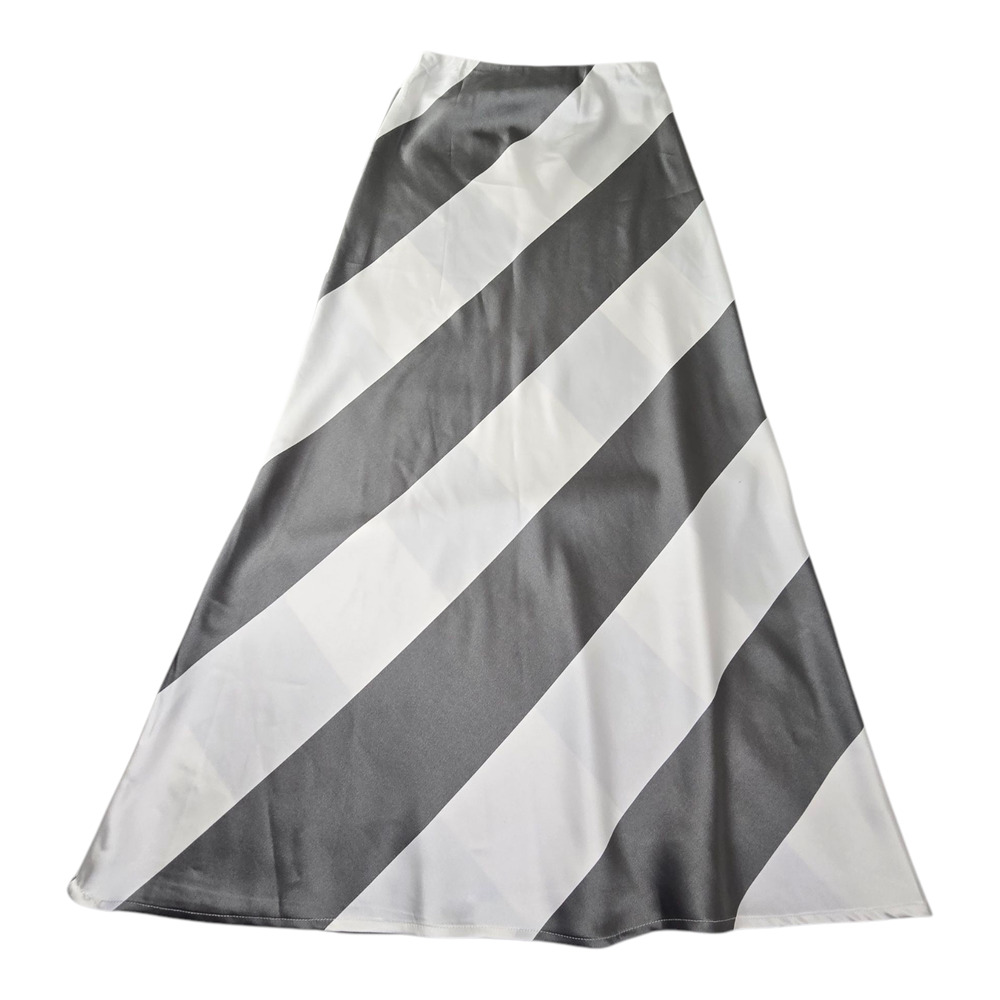 L.I.F.E. Long Skirt Medium Green and White diagonal pattern